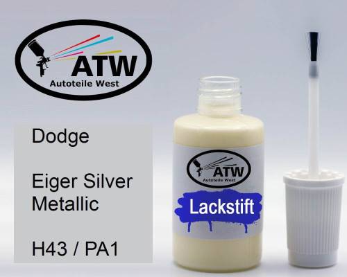 Dodge, Eiger Silver Metallic, H43 / PA1: 20ml Lackstift, von ATW Autoteile West.